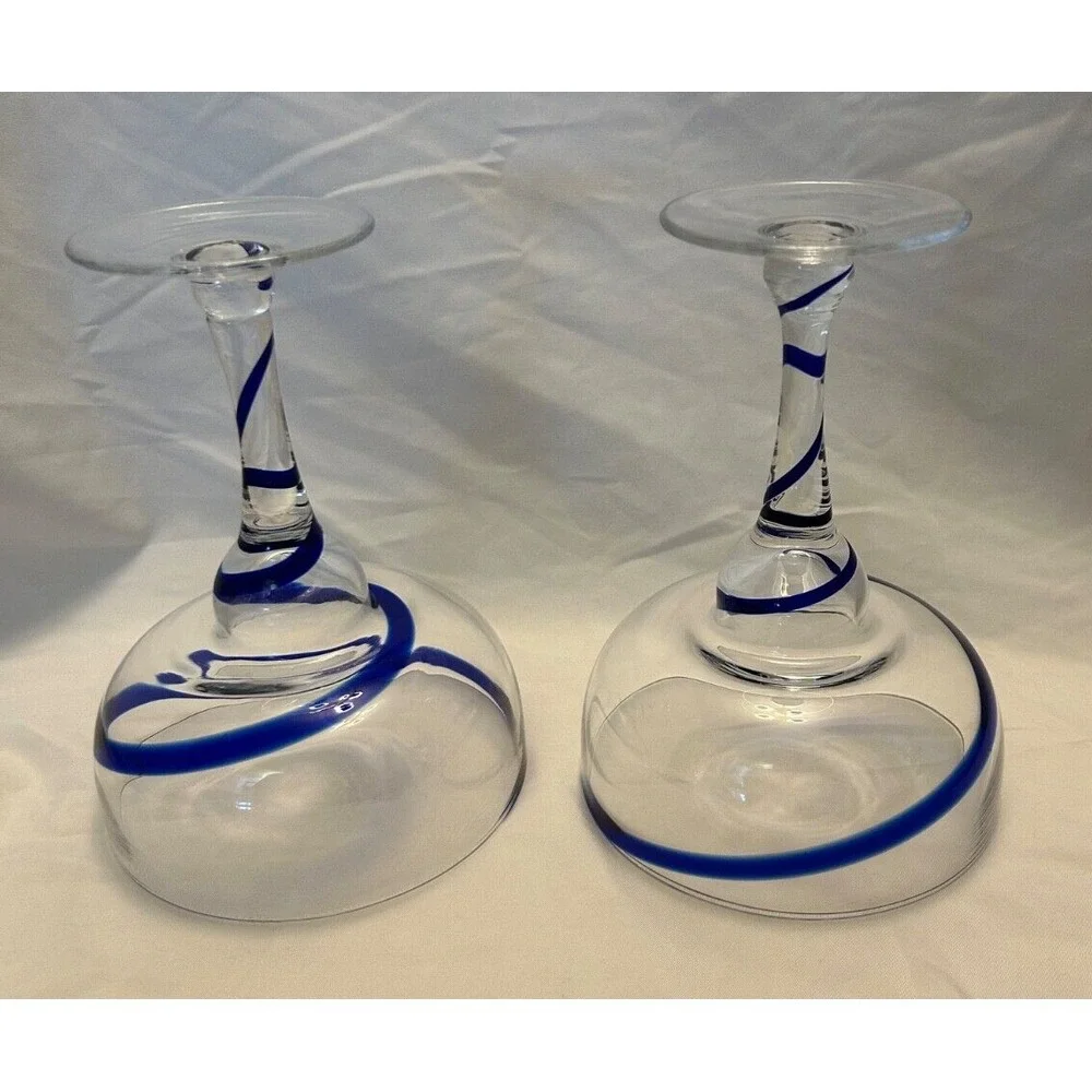 Pier 1 Imports SWIRLINE Cobalt Blue MARGARITA GLASSES Set of 2 - Picture 3 of 3